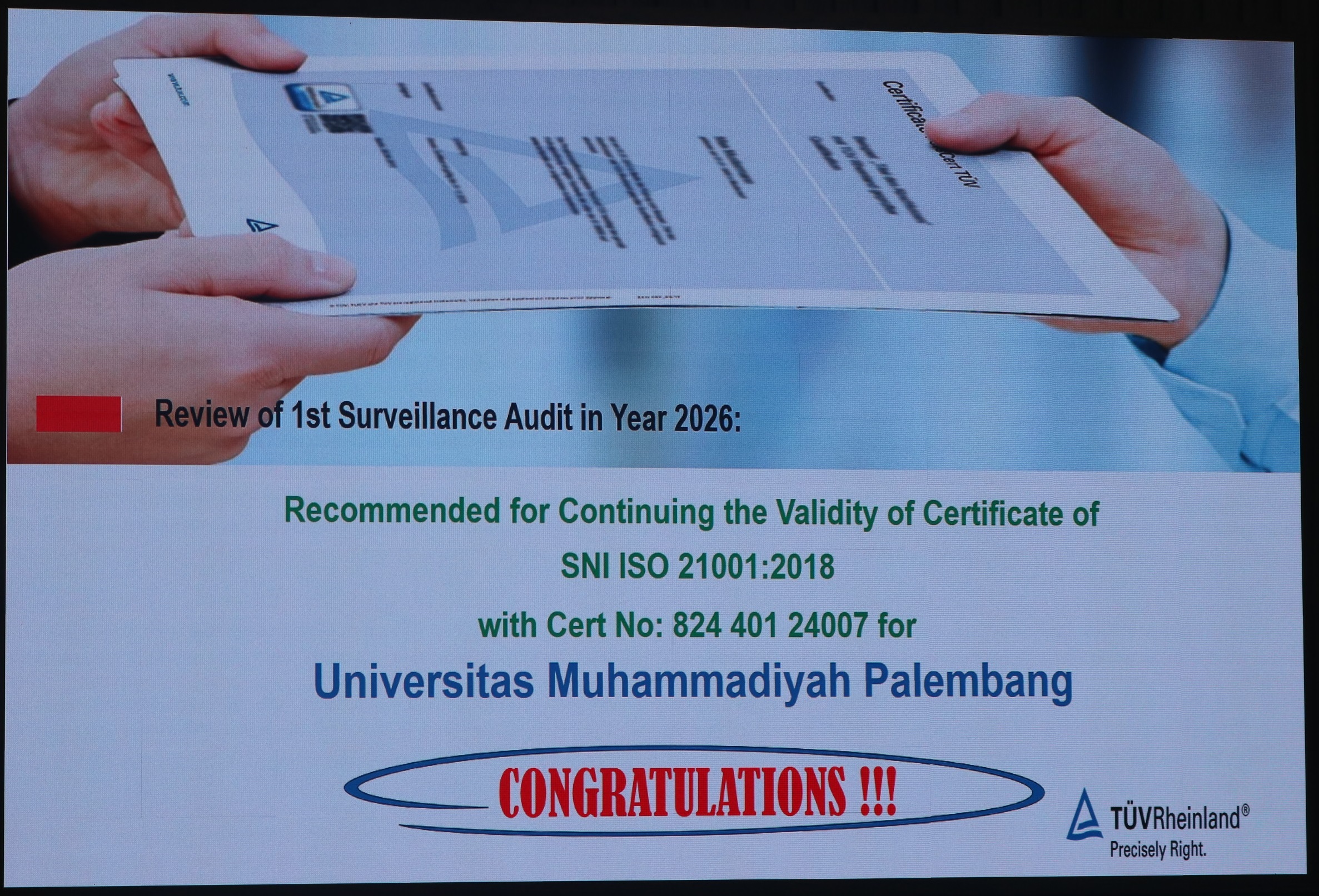 Universitas Muhammadiyah Palembang Pertahankan ISO 21001:2018, Budaya Mutu Jadi Kekuatan Kampus Unggul