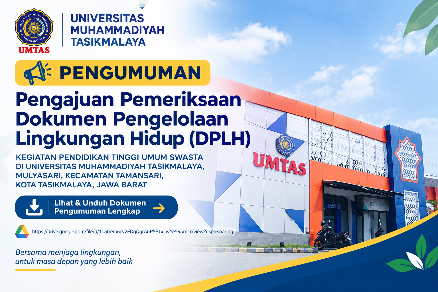 Pengumuman Pengajuan Pemeriksaan Dokumen Pengelolaan Lingkungan Hidup (DPLH)