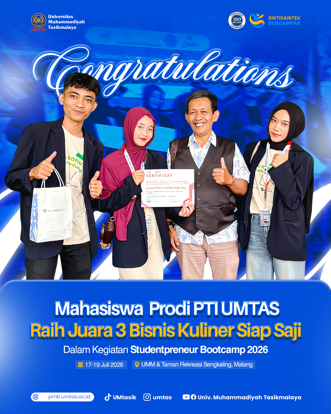 Mahasiswa UMTAS Juara 3 Tunjukkan Daya Saing Nasional melalui Inovasi “Coconut Shakedung” di Studentpreneur Bootcamp 2026